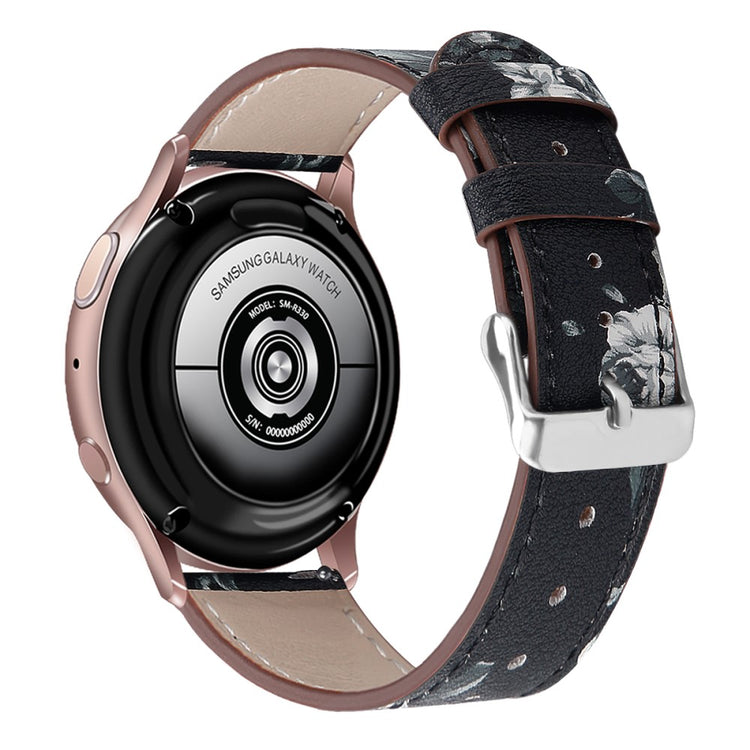 20mm Universal cowhide genuine leather watch strap - Black / White Flower#serie_5