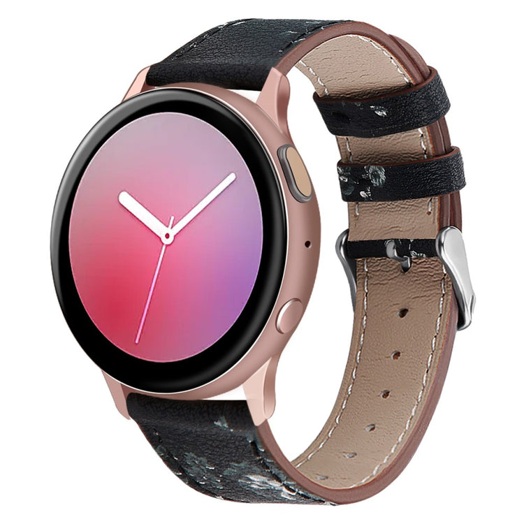 22mm Universal cowhide genuine leather watch strap - Black / White Flower#serie_5