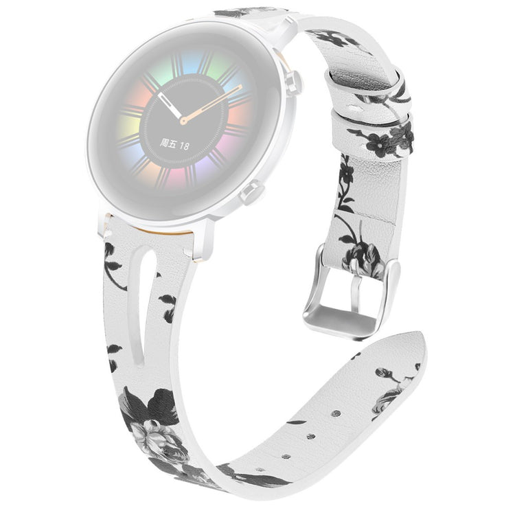 22mm Universal pattern genuine leather watch strap - White Leather / Grey Flower#serie_7