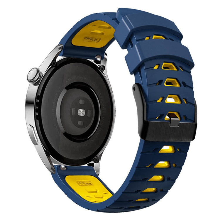 Universal dual color trapezoid holes silicone watch strap - Midnight Blue / Yellow#serie_1