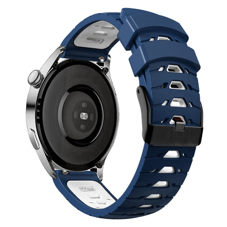 Universal dual color trapezoid holes silicone watch strap - Midnight Blue / White#serie_11