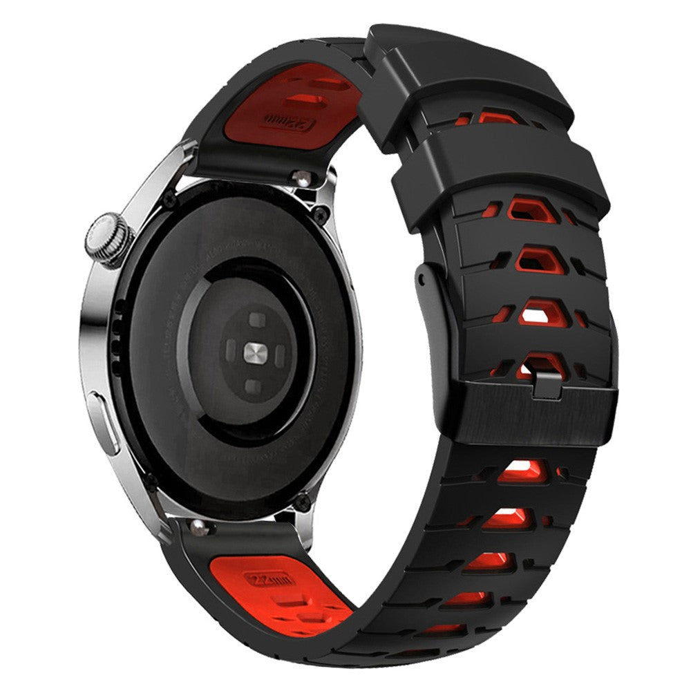 Universal dual color trapezoid holes silicone watch strap - Black / Red#serie_4