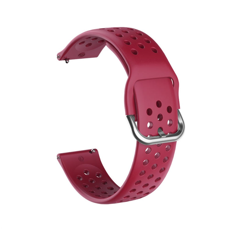 22mm Universal round hole style silicone watch strap - Wine Red / Silver Buckle#serie_8