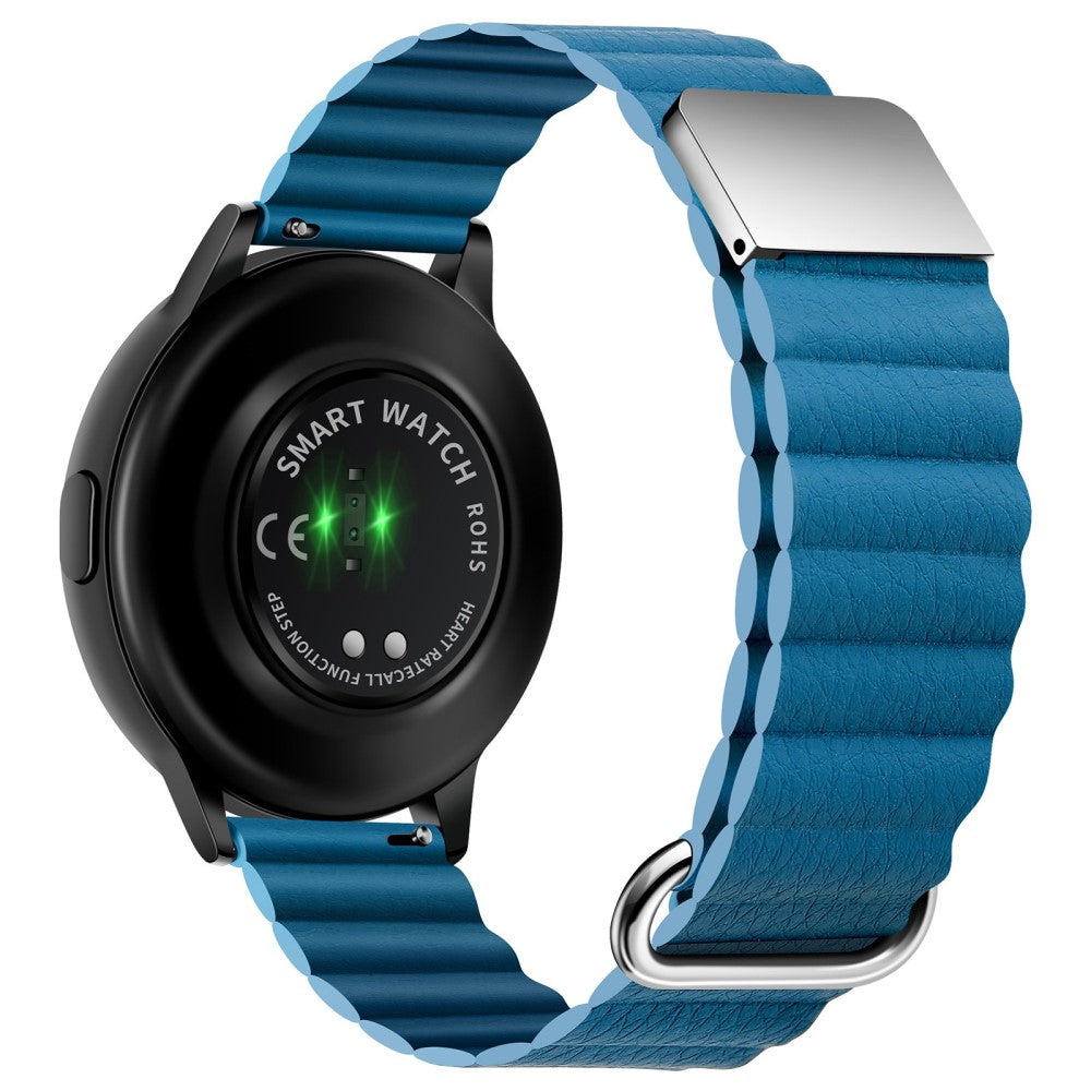 22mm Universal litchi style genuine leather watch strap - Silver Buckle / Blue#serie_8