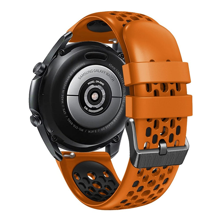 22mm Universal dual color five row hole style silicone watch strap - Orange / Black#serie_1