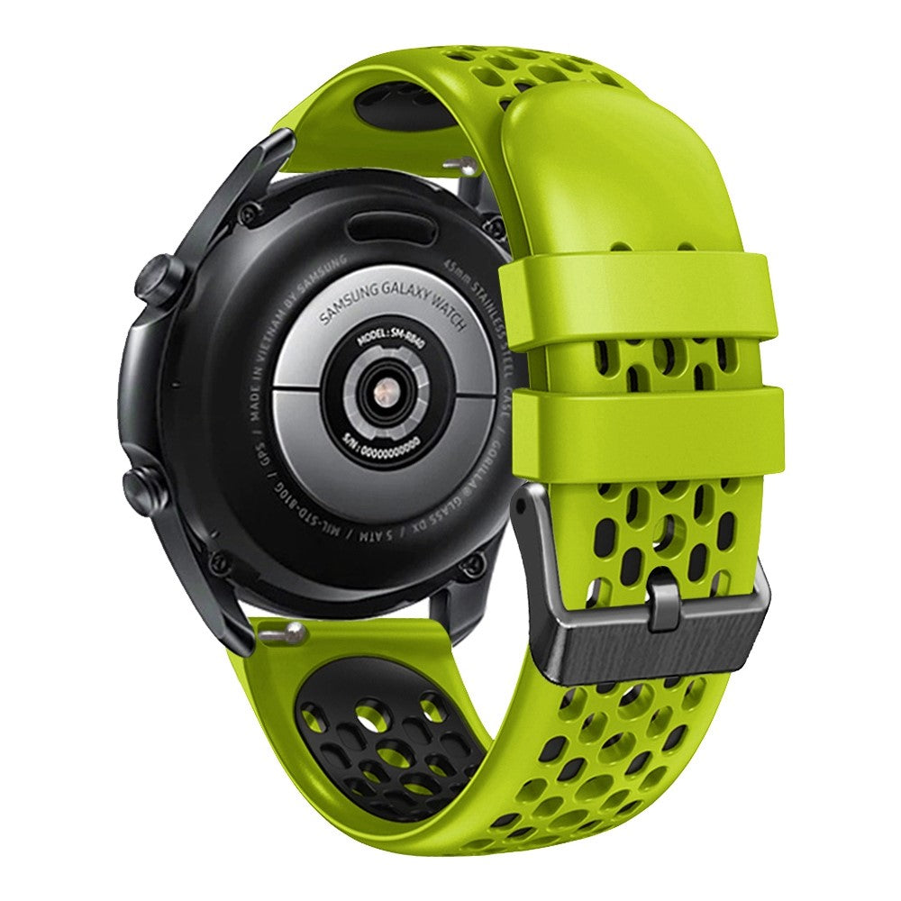 22mm Universal dual color five row hole style silicone watch strap - Lime / Black#serie_3