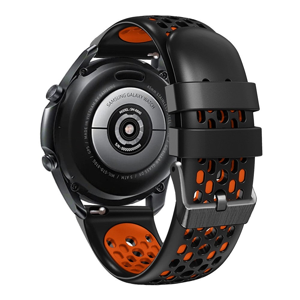 22mm Universal dual color five row hole style silicone watch strap - Black / Orange#serie_4