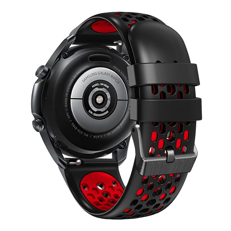 22mm Universal dual color five row hole style silicone watch strap - Black / Red#serie_5