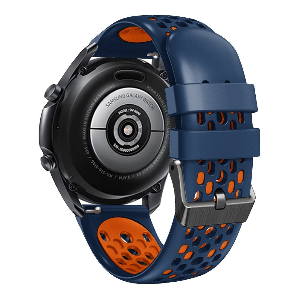 22mm Universal dual color five row hole style silicone watch strap - Dark Blue / Orange#serie_9