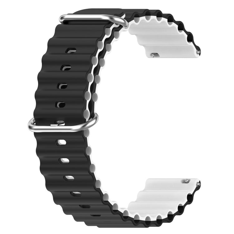 22mm Universal wavy style silicone watch strap - Black / White#serie_1