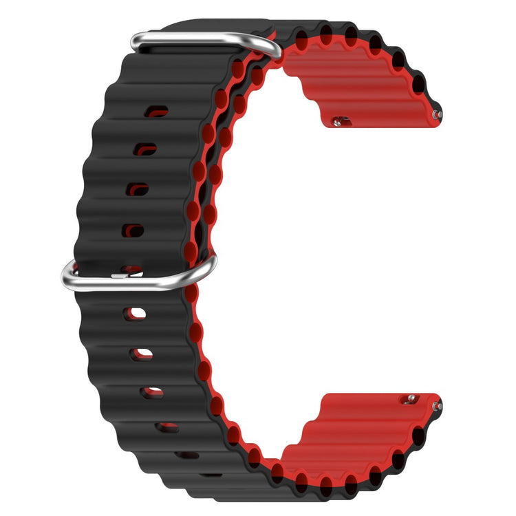 22mm Universal wavy style silicone watch strap - Black / Red#serie_5