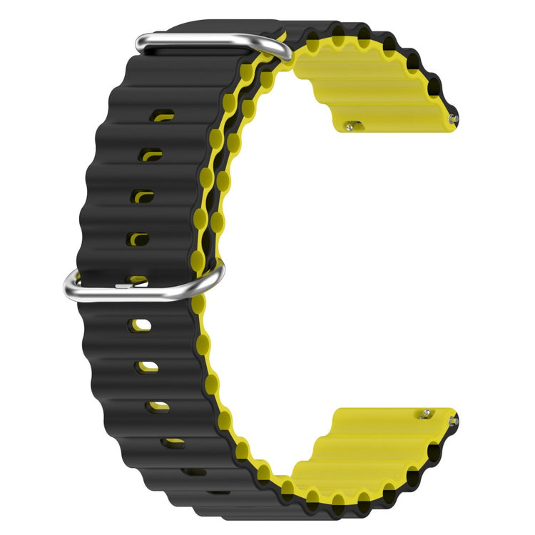 22mm Universal wavy style silicone watch strap - Black / Yellow#serie_6