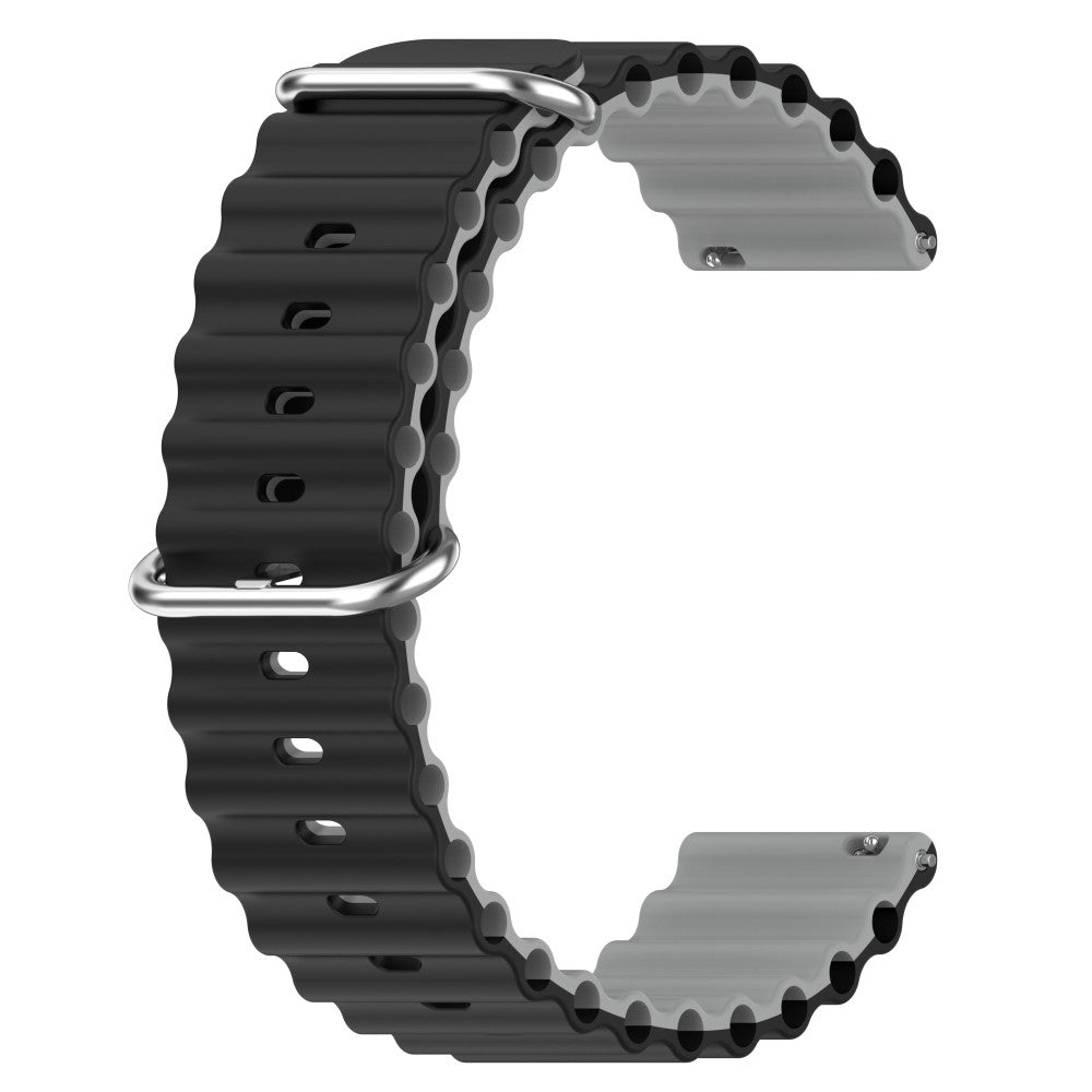 22mm Universal wavy style silicone watch strap - Black / Grey#serie_7