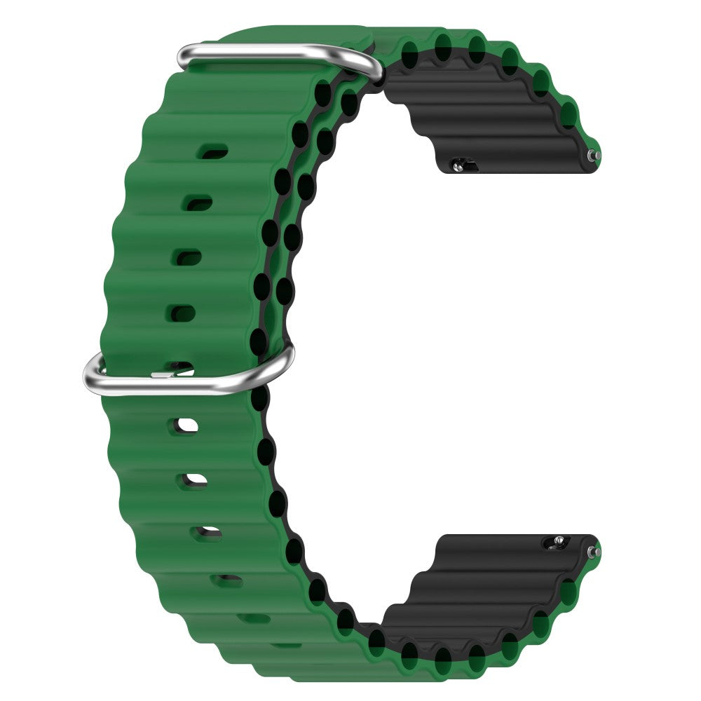 22mm Universal wavy style silicone watch strap - Green / Black#serie_8