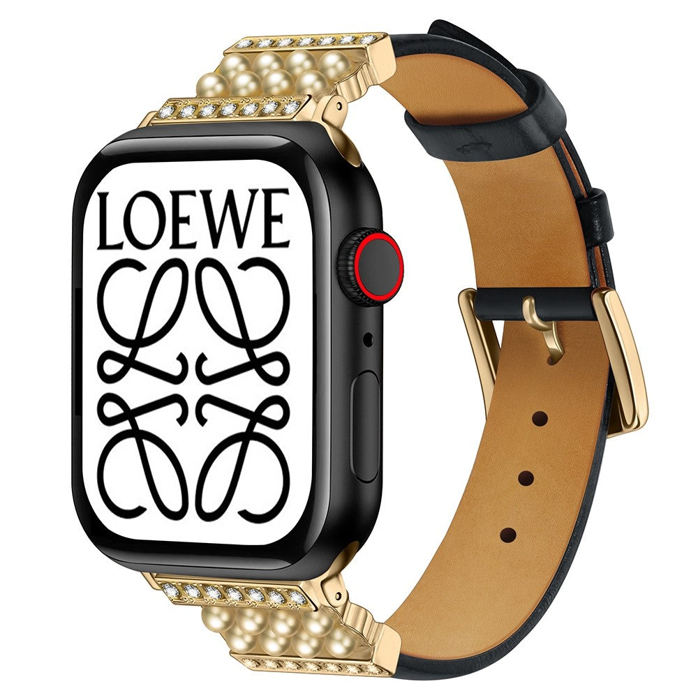 Godt Apple Watch Series 7 41mm Γgte lΓ¦der og Rhinsten Rem - Sort#serie_1