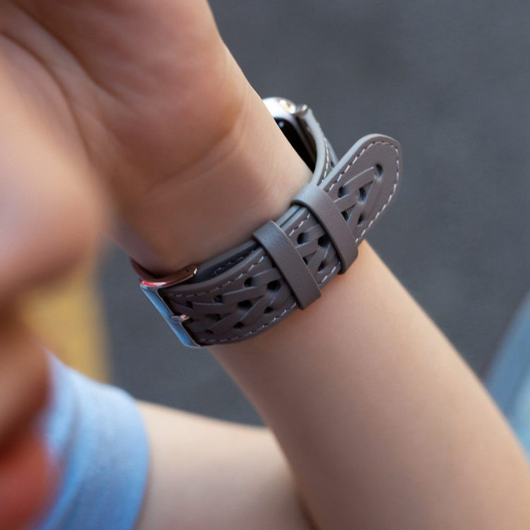 Holdbart Universal Apple Ægte læder Urrem - Sølv#serie_1