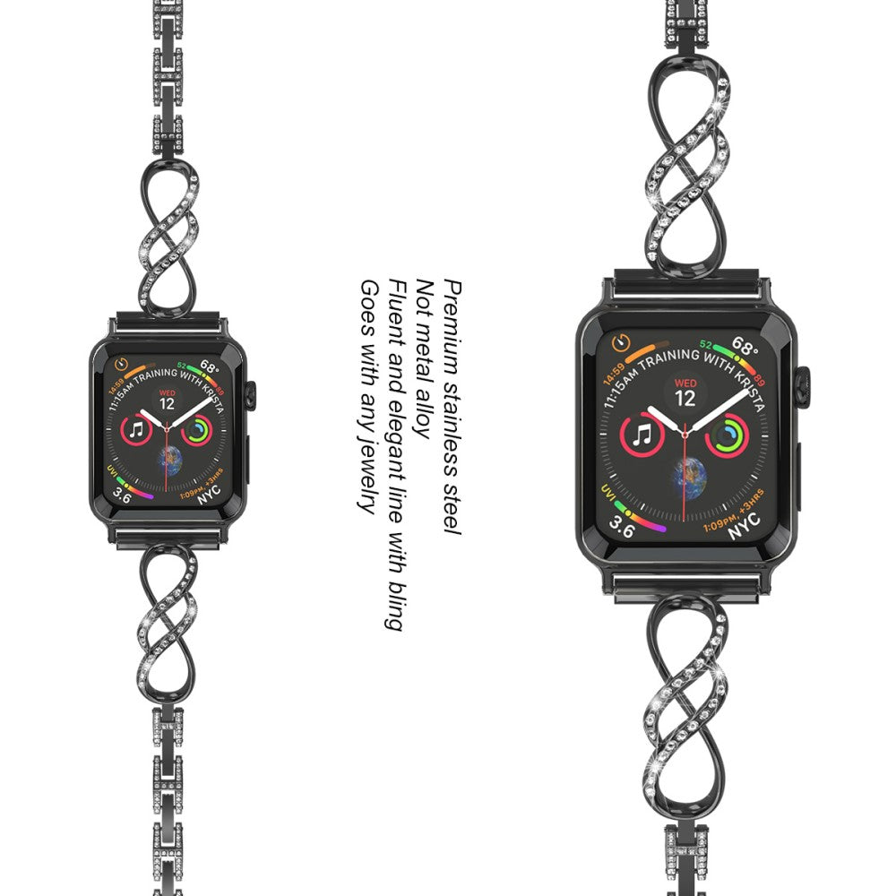 Helt vildt pænt Universal Apple Metal og Rhinsten Rem - Sort#serie_3