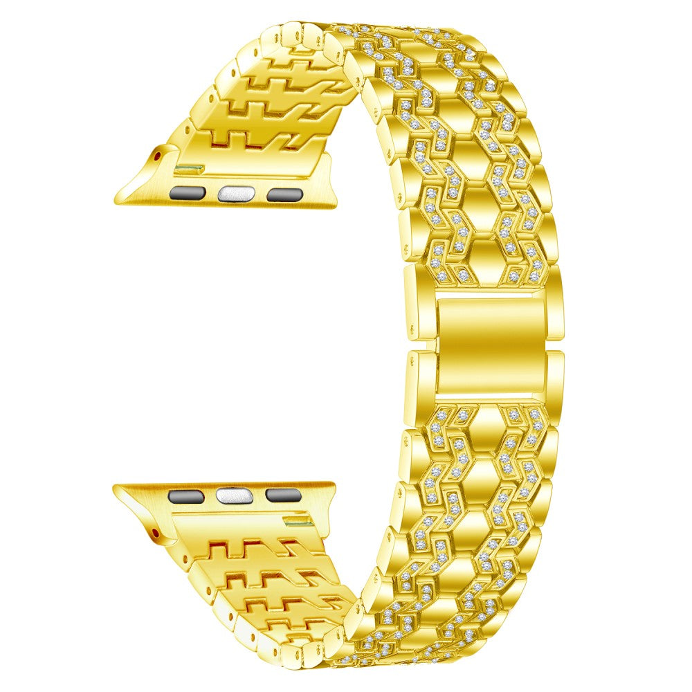 Vildt smuk Apple Watch Series 7 45mm Metal og Rhinsten Rem - Guld#serie_3