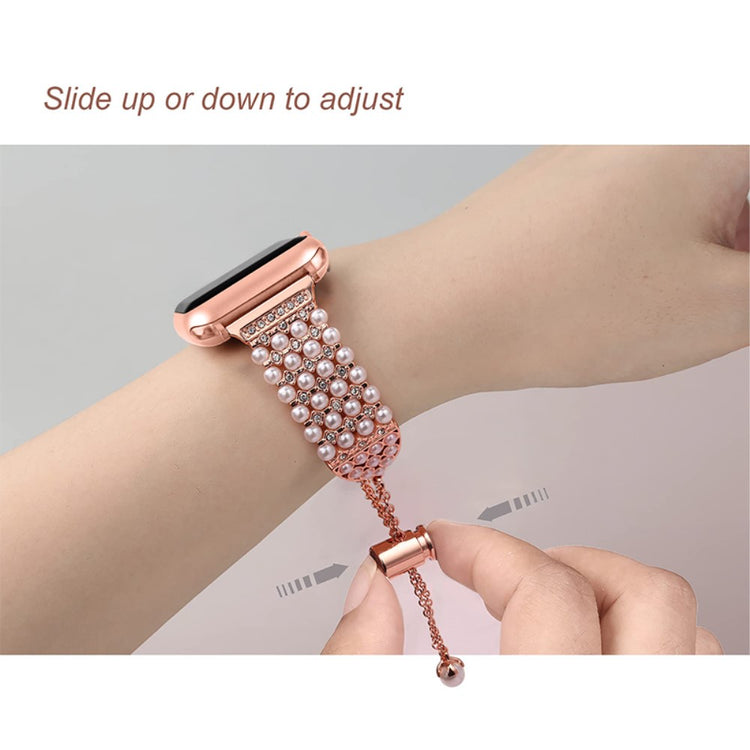 Smuk Apple Watch Series 7 45mm Metal og  Rhinsten Urrem - Pink#serie_3