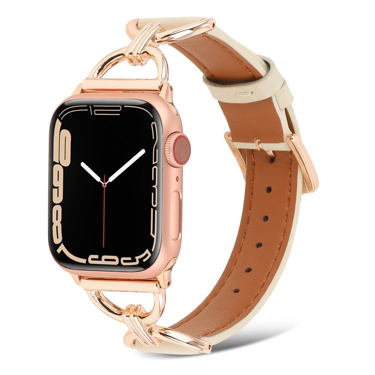 Vildt fint Apple Watch Series 7 45mm Ægte læder Urrem - Beige#serie_8