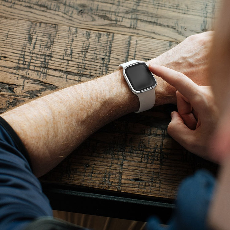 Rigtigt Fint Apple Watch Series 7 45mm Cover med Skærmbeskytter i Plastik og Hærdet Glas - Sølv#serie_7