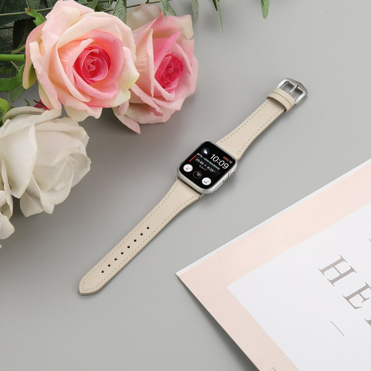 Helt vildt slidstærk Universal Apple Ægte læder Urrem - Beige#serie_11