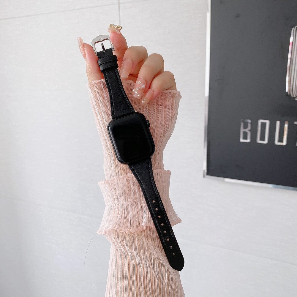 Flot Universal Apple Ægte læder Urrem - Sort#serie_1