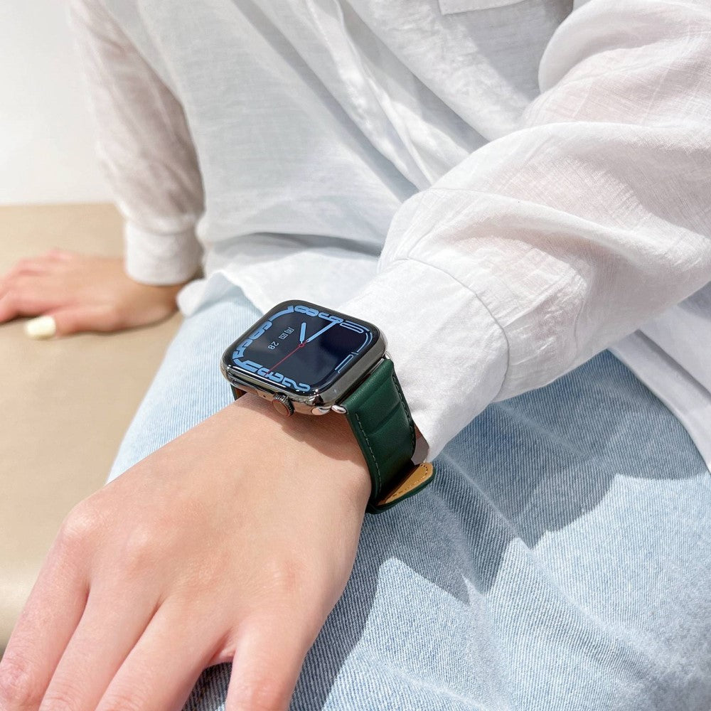 Meget cool Universal Apple Ægte læder Urrem - Grøn#serie_3