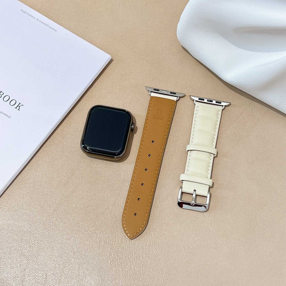 Meget cool Universal Apple Ægte læder Urrem - Beige#serie_6