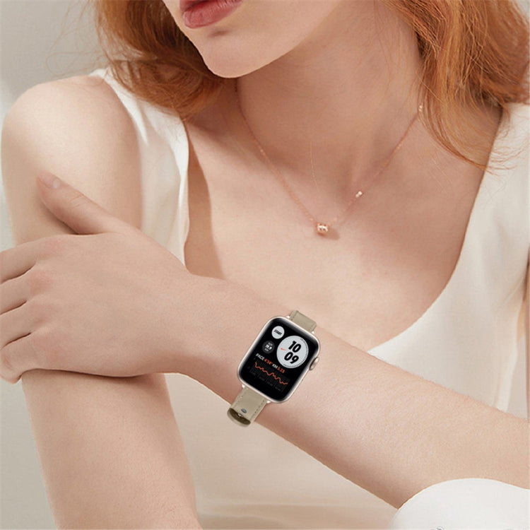 Rigtigt smuk Universal Apple Ægte læder Urrem - Beige#serie_3