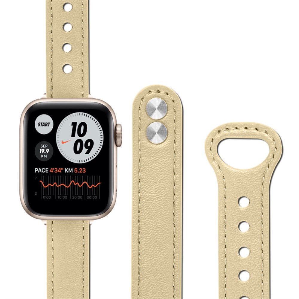 Rigtigt smuk Universal Apple Ægte læder Urrem - Beige#serie_4