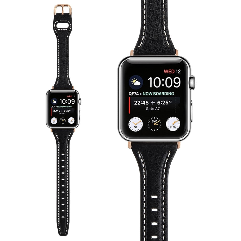 Rigtigt fint Universal Apple Ægte læder Urrem - Sort#serie_4