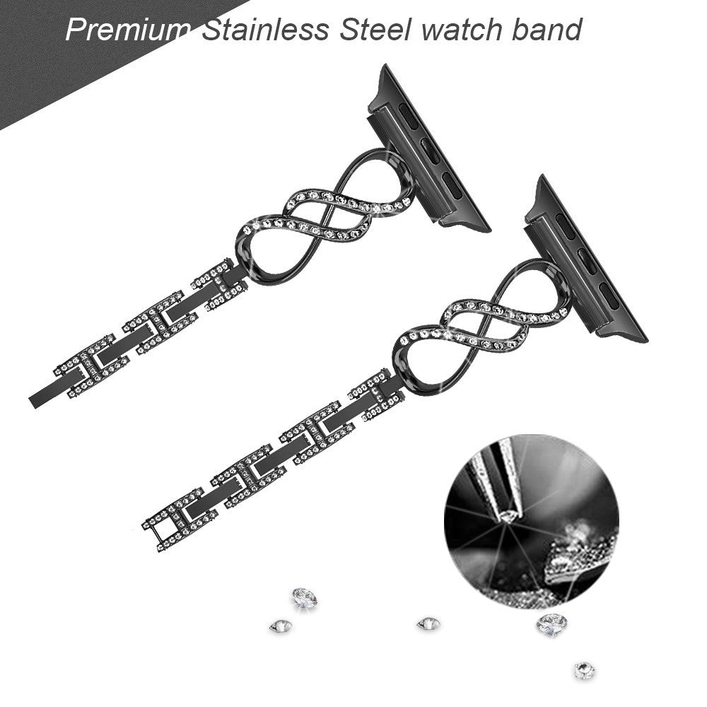 Vildt elegant Universal Apple Metal og Rhinsten Rem - Sort#serie_3