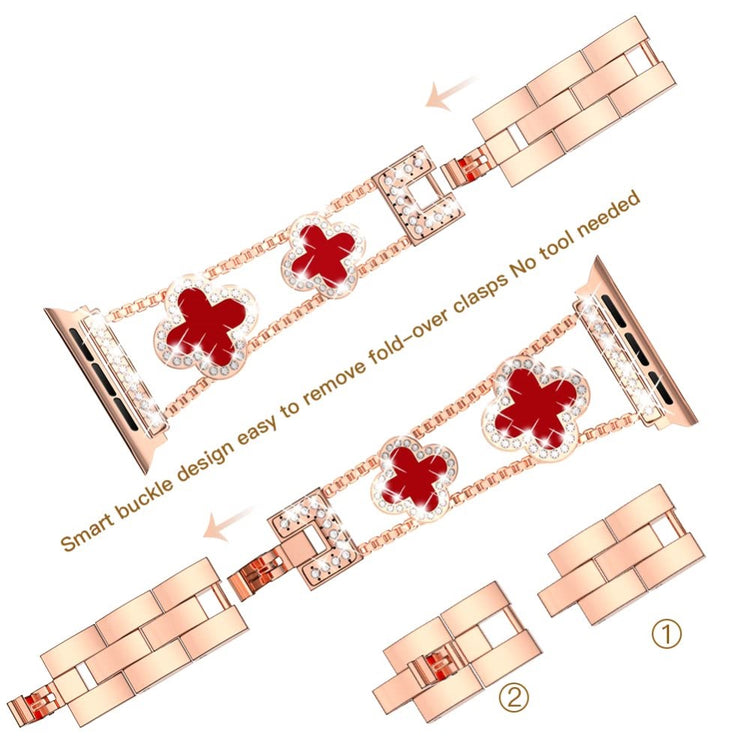 Sejt Metal Og Rhinsten Universal Rem passer til Apple Smartwatch - Pink#serie_3