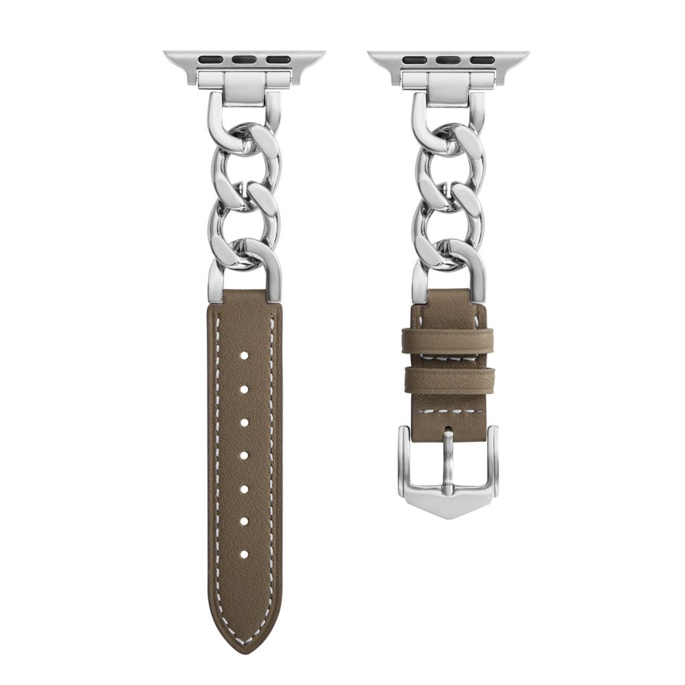 Fint Metal Og Kunstlæder Universal Rem passer til Apple Smartwatch - Sølv#serie_6