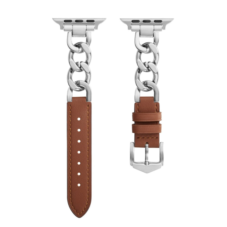 Fint Metal Og Kunstlæder Universal Rem passer til Apple Smartwatch - Sølv#serie_7