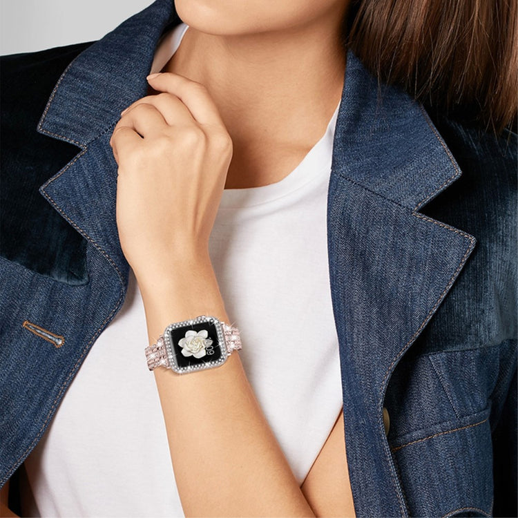 Skøn Apple Watch Series 7 45mm Metal og  Rhinsten Urrem - Pink#serie_1