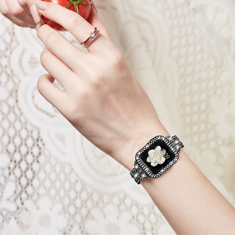 Skøn Apple Watch Series 7 45mm Metal og  Rhinsten Urrem - Sort#serie_2