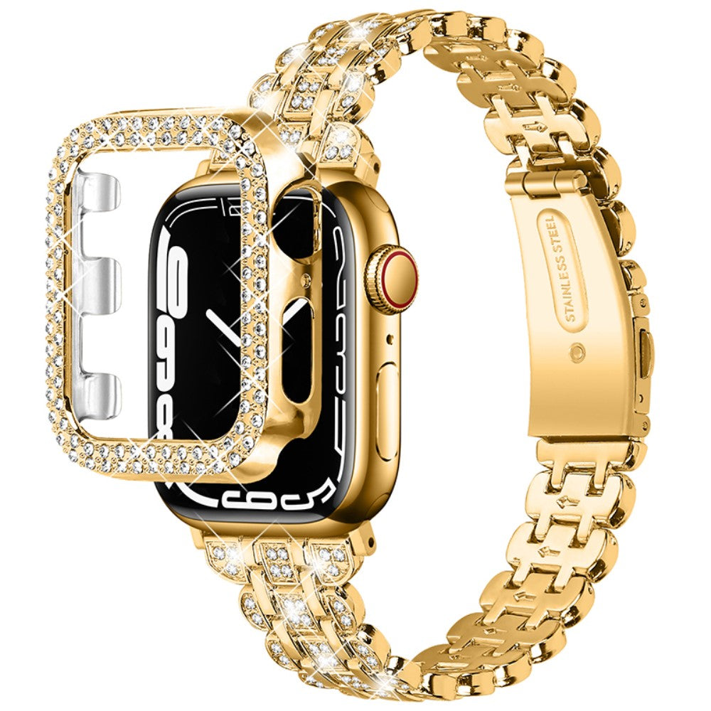 Superflot Apple Watch Series 7 45mm Metal og Rhinsten Rem - Guld#serie_3