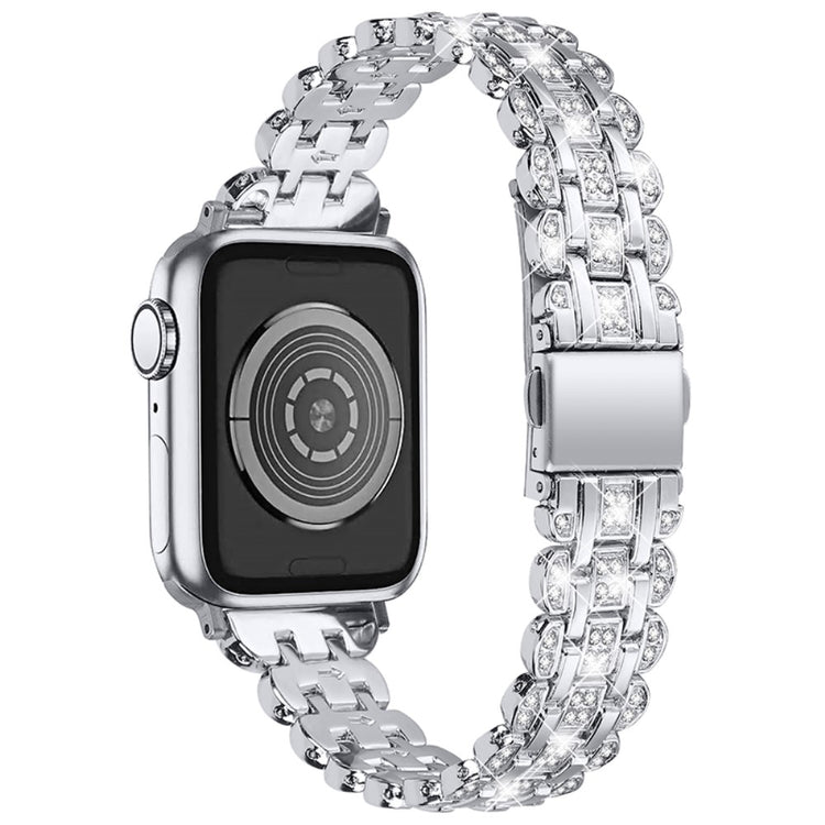 Skøn Apple Watch Series 7 45mm Metal og  Rhinsten Urrem - Sølv#serie_5