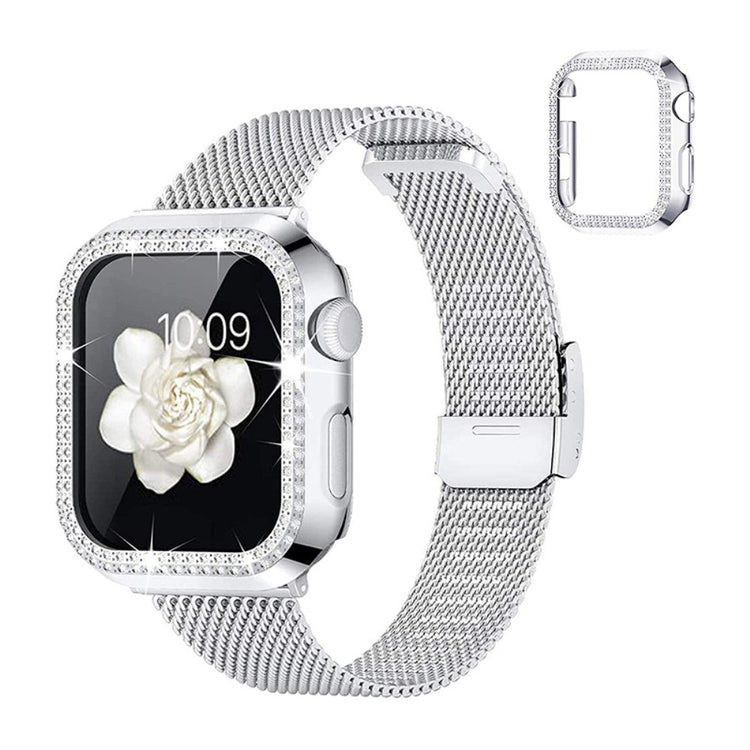 Apple Watch Series 8 (45mm) / Apple Watch Series 7 45mm Metal, Plastik og Rhinsten Rem - Sølv#serie_3