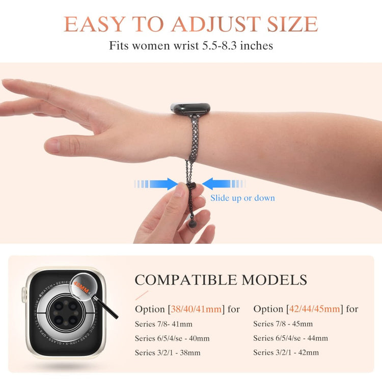 Meget godt Universal Apple Metal og Rhinsten Rem - Sort#serie_1