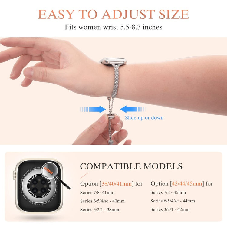 Meget godt Universal Apple Metal og Rhinsten Rem - Sølv#serie_4