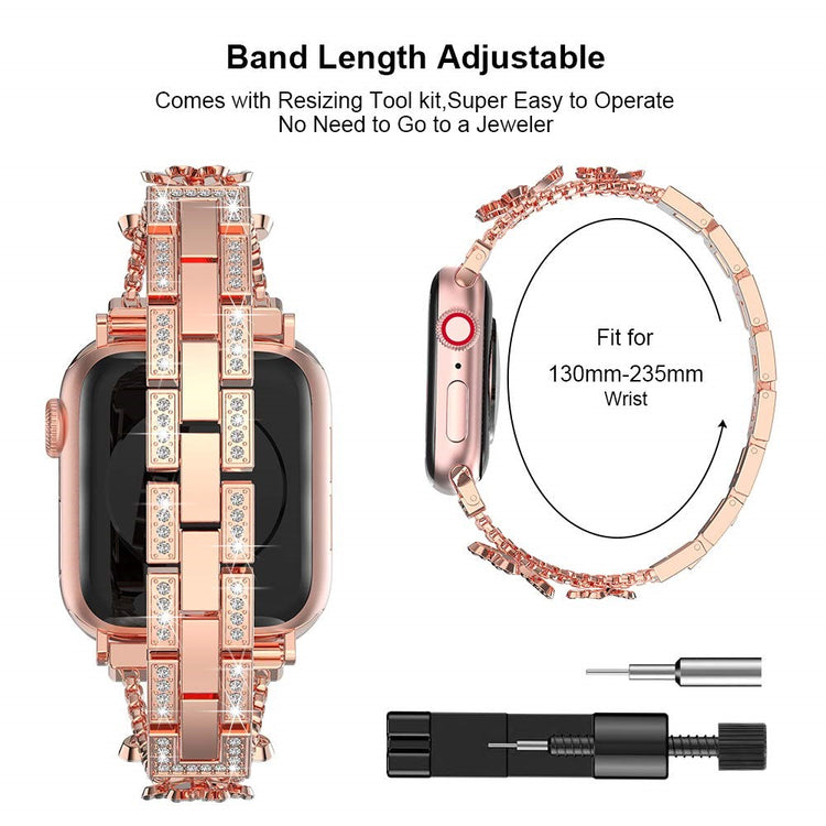 Mega Fint Metal Og Rhinsten Universal Rem passer til Apple Smartwatch - Pink#serie_1