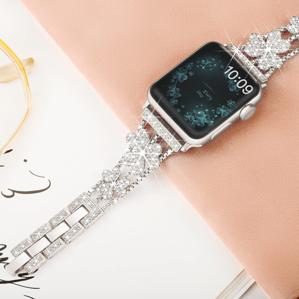 Mega Fint Metal Og Rhinsten Universal Rem passer til Apple Smartwatch - Hvid#serie_3