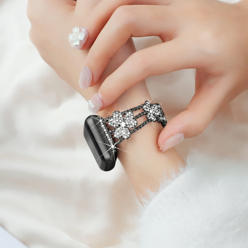 Mega Fint Metal Og Rhinsten Universal Rem passer til Apple Smartwatch - Sort#serie_4