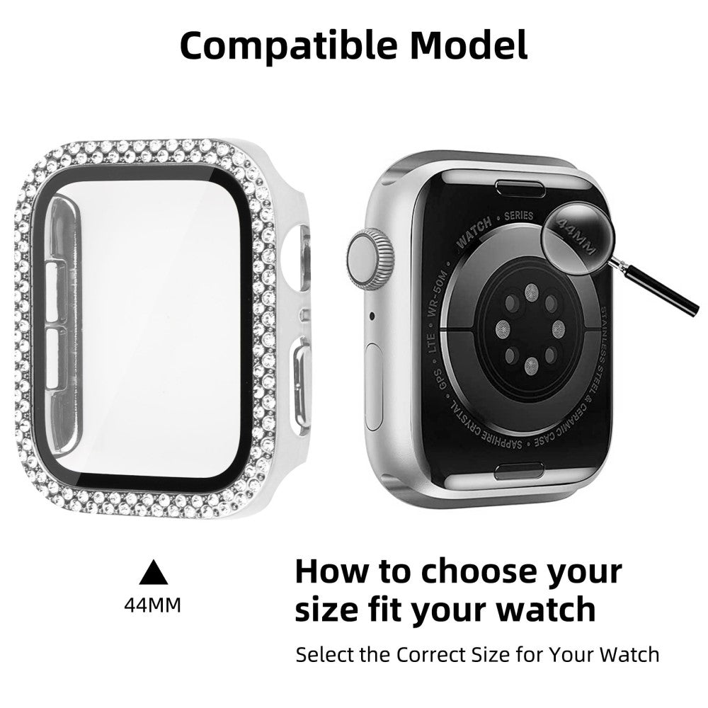 Mega Fint Universal Apple Cover med Skærmbeskytter i Plastik, Rhinsten og Hærdet Glas - Sølv#serie_2