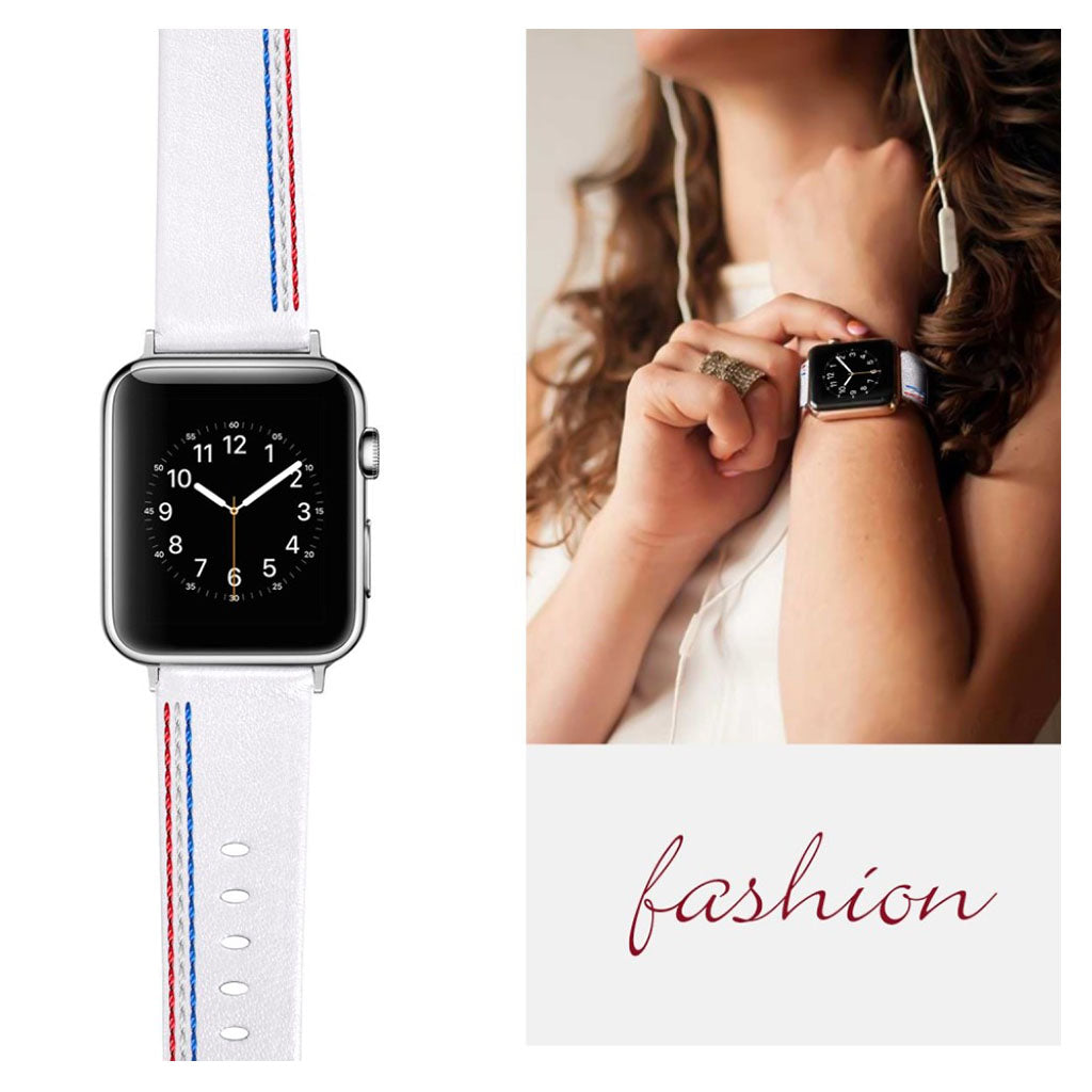 Helt vildt elegant Apple Watch Series 4 40mm Γgte lΓ¦der Rem - Hvid#serie_1