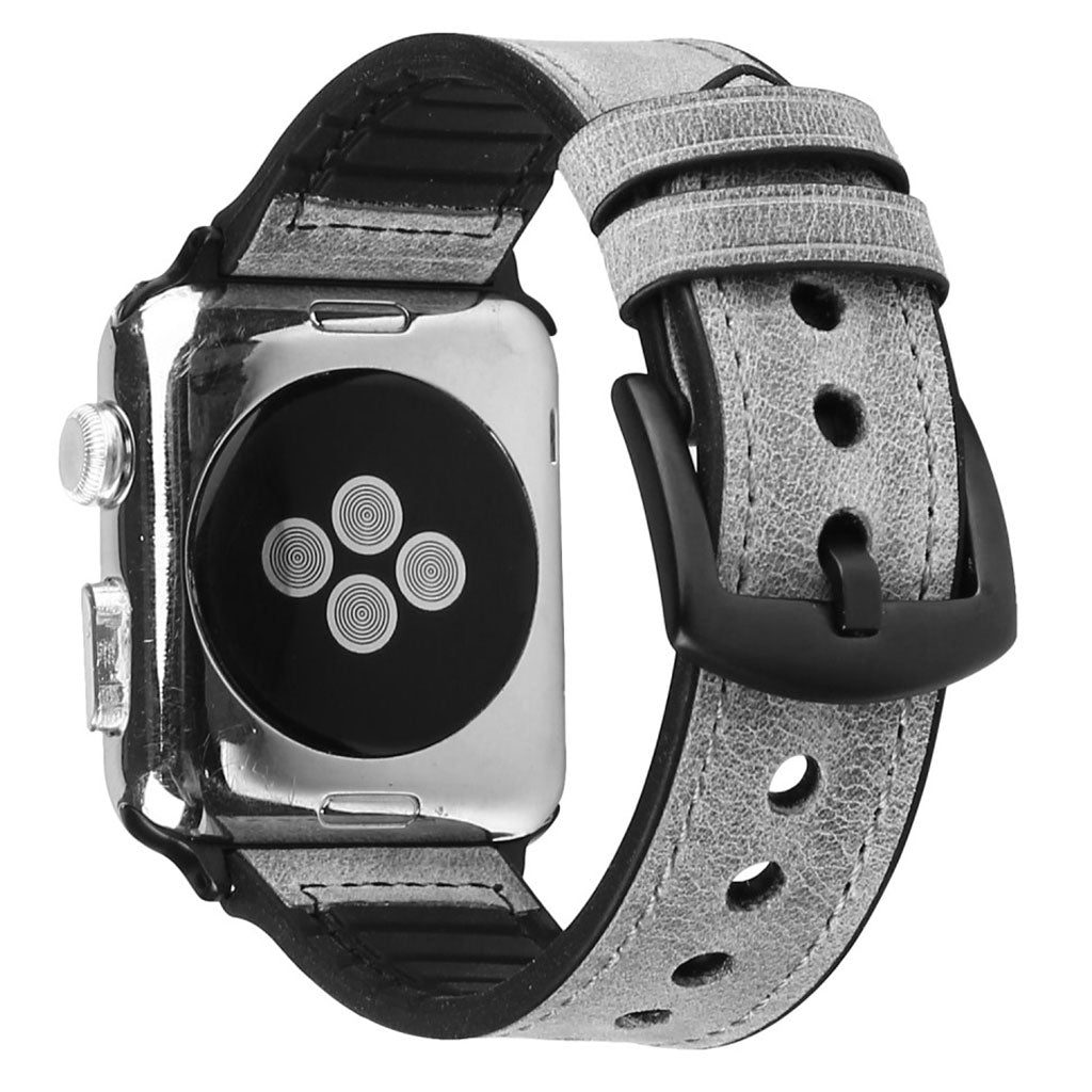 Cool Apple Watch Series 5 40mm Γgte lΓ¦der og Silikone Rem - SΓΈlv#serie_1