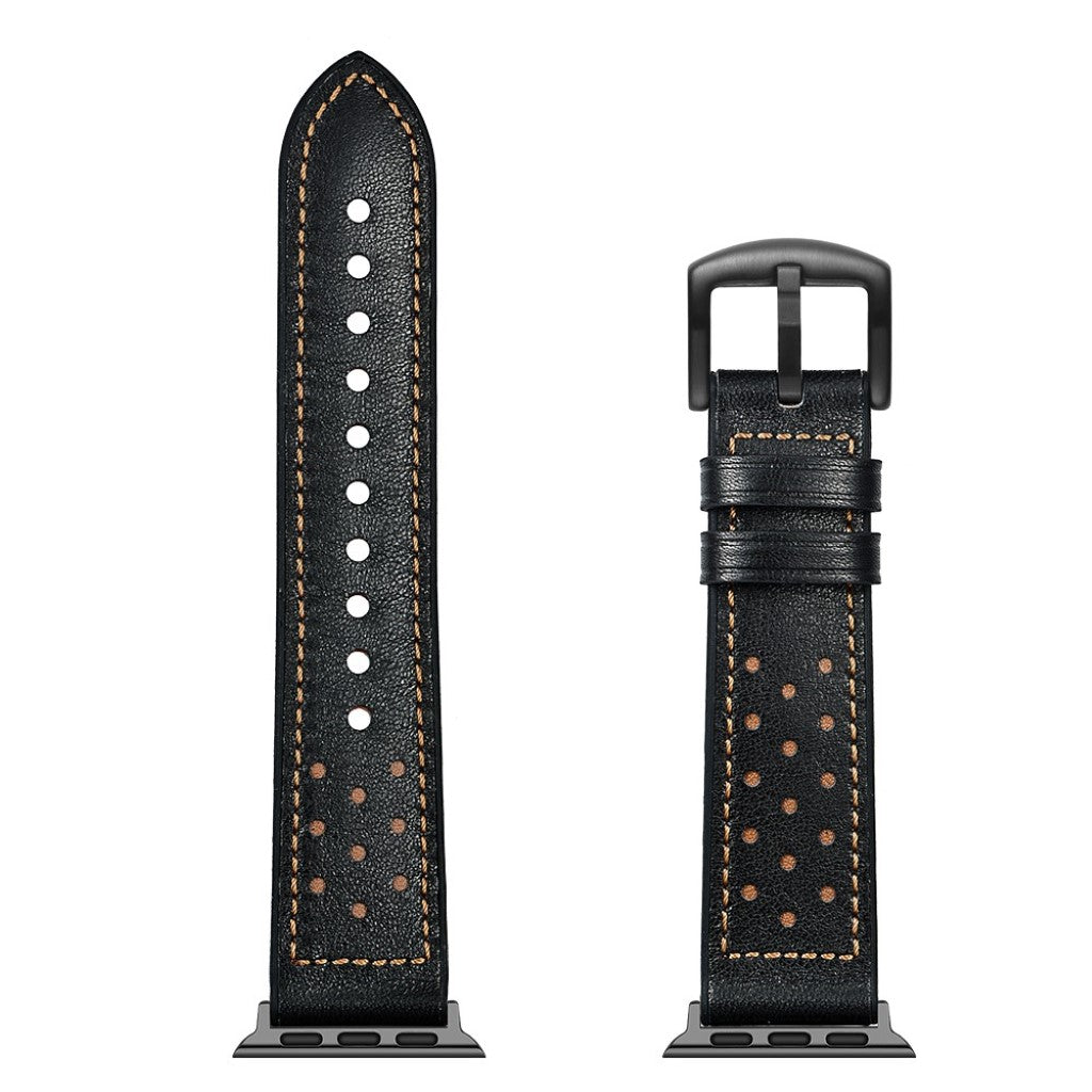 Apple Watch Series 5 40mm / Apple Watch 40mm Ægte læder Rem - Sort#serie_2